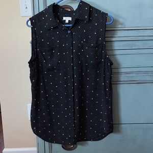Talbots Black Sleeveless Blouse with Colorful Dots